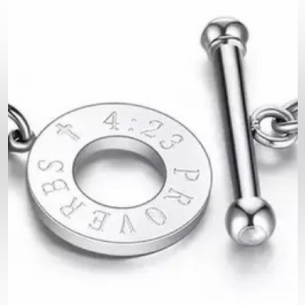 Guard Your Heart Toggle Bracelet - White Gold Plated - Picture 3 of 6